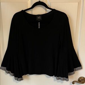 W5 Anthropology Black Women's Blouse with Bell Sleeves